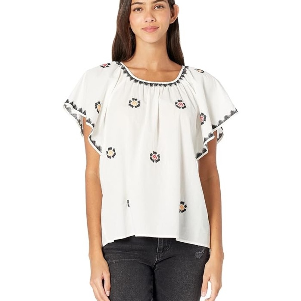 Madewell White Embroidered Flutter Sleeve Top Small
